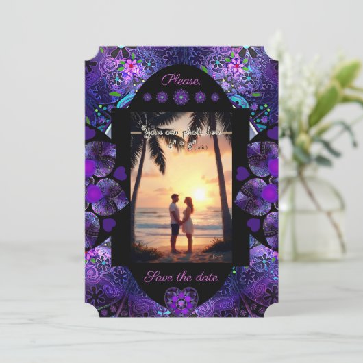 Lila Schirm und Herz .7 Einladung (Stehend Vorderseite)