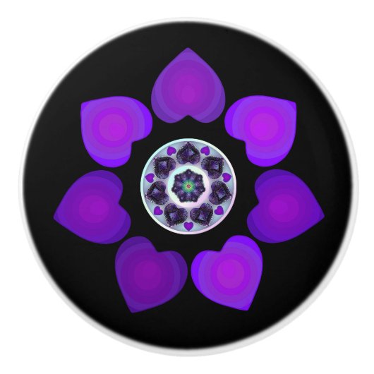 Lila Schirm und Herz .7 Keramikknauf (Vorderseite)