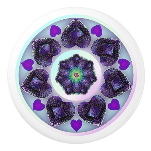 Lila Schirm und Herz .7 Keramikknauf (Vorderseite)