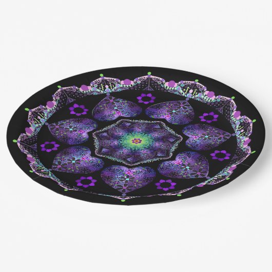 Lila Schirm und Herz .7 Pappteller (Schrägansicht)