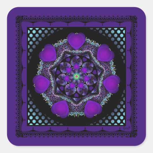 Lila Schirm und Herz .7 Quadratischer Aufkleber (Vorderseite)