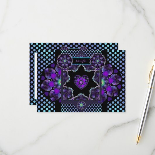 Lila Schirm und Herz .7 RSVP Karte (Vorderseite/Rückseite Beispiel)