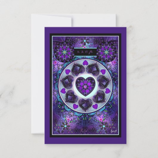 Lila Schirm und Herz .7 RSVP Karte (Vorderseite)