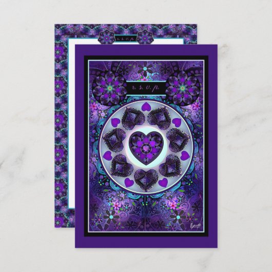 Lila Schirm und Herz .7 RSVP Karte (Vorne/Hinten)