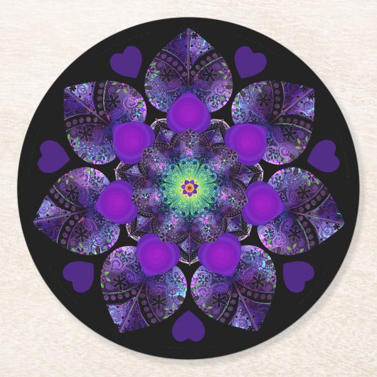 Lila Schirm und Herz .7 Runder Pappuntersetzer (Vorderseite)