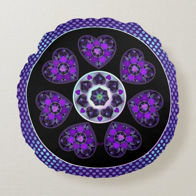Lila Schirm und Herz .7 Rundes Kissen (Vorderseite)