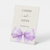 Lila Schleife Elfenbein Karten Geschenke Schild (Vorderseite)