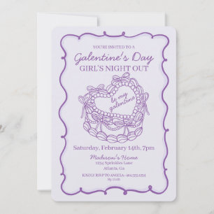 Lila Schleife Retro Herz Coquette Torte Galentine Einladung