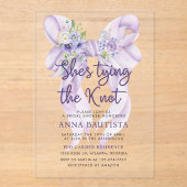 Lila Schleife Sie bindet das Brautparty des Knoten Acryleinladungen (Vorderseite)