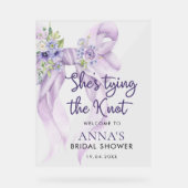 Lila Schleife Sie bindet das Brautparty des Knoten Acrylschild (Vorderseite)