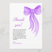 Lila Schleife Sie knüpft den Knoten Junggesellinne Dankeskarte (Vorderseite)