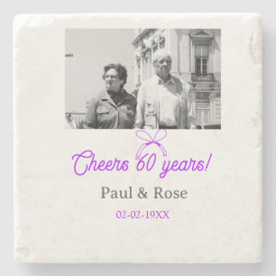 Lila Schleife zum 60. Hochzeitstag  Steinuntersetzer