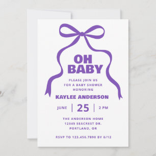 Lila-Schleifen-Mädchen-Baby-Party Einladung