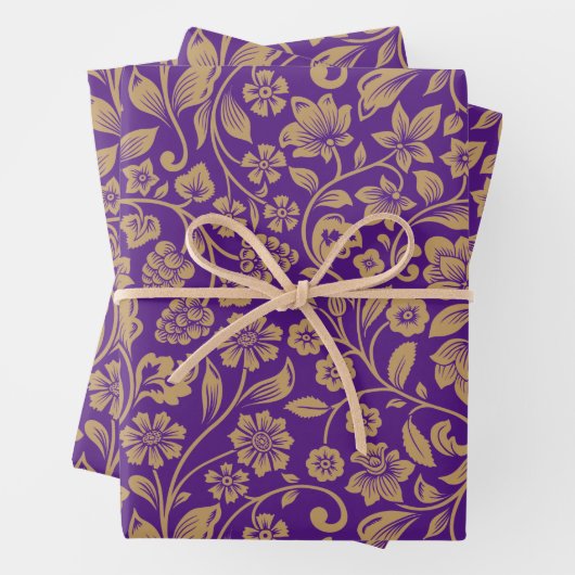 Lila Schleifpapier mit goldfarbenem Muster Geschenkpapier Set (Beispiel)