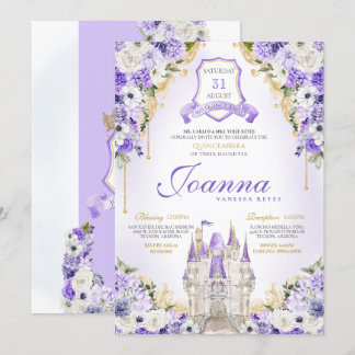 Lila Schloss Königlicher Lavendel Quinceanera Einladung