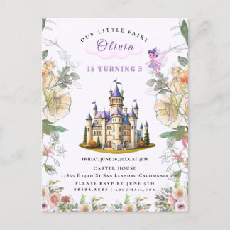 Lila Schloss Messe Geburtstag Thema mit Märchen Einladungspostkarte
