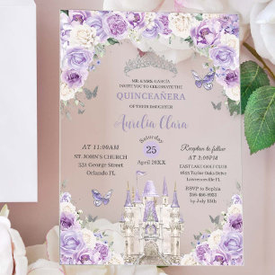 Lila Schloss Quinceañera XV Acryleinladungen