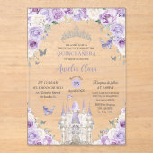 Lila Schloss Quinceañera XV Acryleinladungen (Vorderseite)