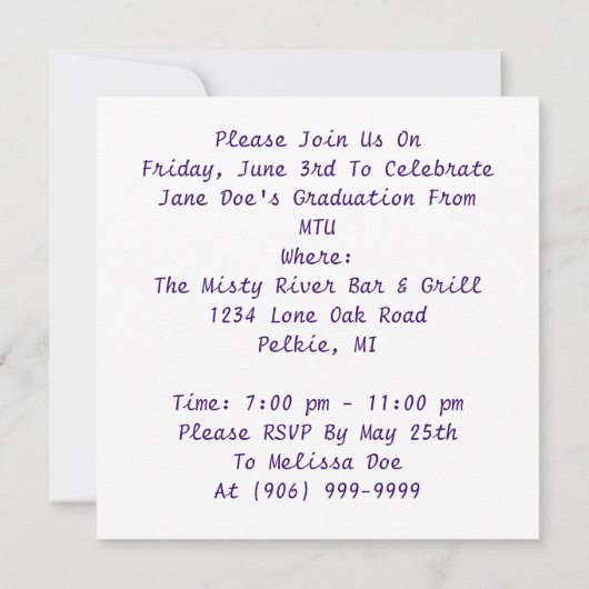 Lila Schlüsselmuster-Absolvent-Party Einladung (Rückseite)