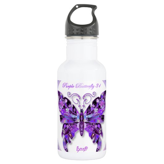 Lila Schmetterling 31 Edelstahlflasche (Vorderseite)