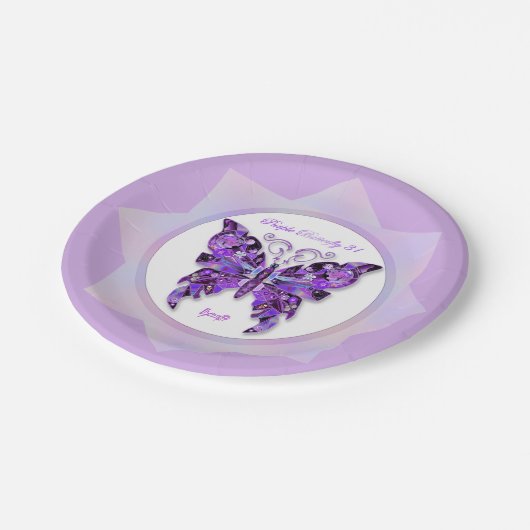 Lila Schmetterling 31 Papier-Teller Pappteller (Schrägansicht)