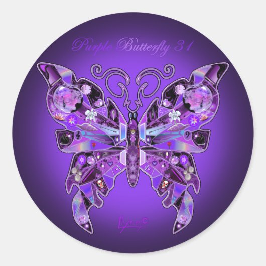 Lila Schmetterling 31 Runder Aufkleber (Vorderseite)