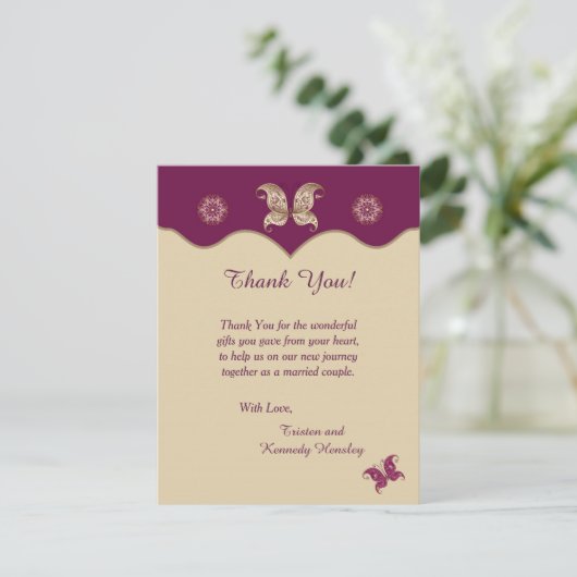 Lila Schmetterling 4x5 Flat Wedding Danke Karte (Stehend Vorderseite)