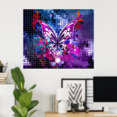 Lila Schmetterling auf mosaikem Hintergrund Poster (Heimbüro)
