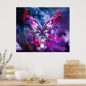 Lila Schmetterling auf mosaikem Hintergrund Poster (Küche)