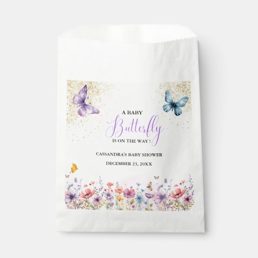 Lila Schmetterling Baby Dusche Geschenktütchen (Vorderseite)