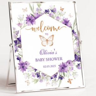 Lila Schmetterling Babydusche Begrüßungszeichen Poster