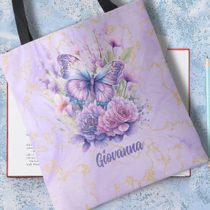 Lila Schmetterling blühender Garten  Tasche