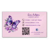 Lila Schmetterling Blume QR-Code Facebook Magnetische Visitenkarte (Vorderseite)