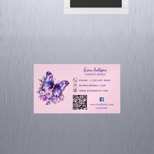 Lila Schmetterling Blume QR-Code Facebook Magnetische Visitenkarte