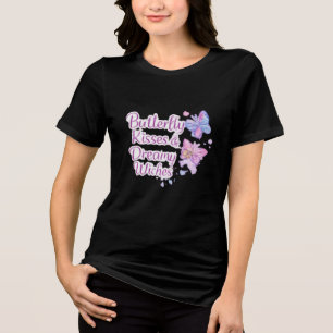 Lila-Schmetterling-Blumen-T-Shirt Tri-Blend Shirt