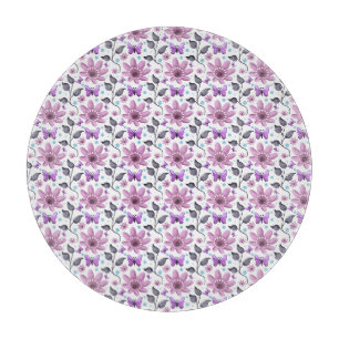Lila Schmetterling Blumenmuster Süß Cottagecore Schneidebrett