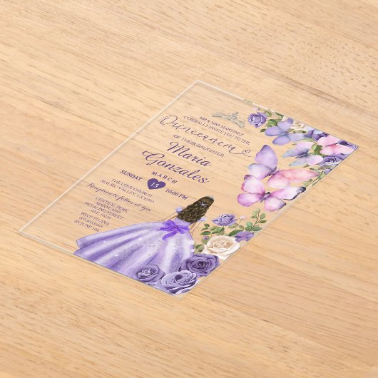 Lila Schmetterling Blumenrincess Kleid Quinceañera Acryleinladungen (Ablage )