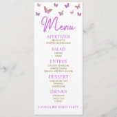 Lila Schmetterling Brautparty Food Menükarte (Vorderseite)