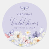 Lila Schmetterling-Brautparty Runder Aufkleber (Vorderseite)