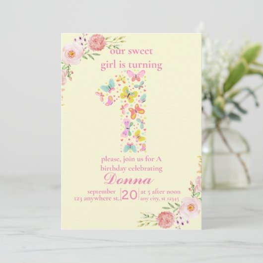 Lila Schmetterling Einladung (Stehend Vorderseite)