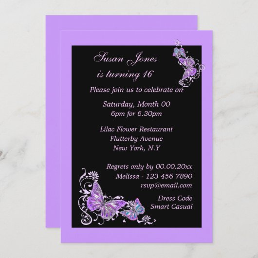 Lila Schmetterling Einladung (Vorne/Hinten)