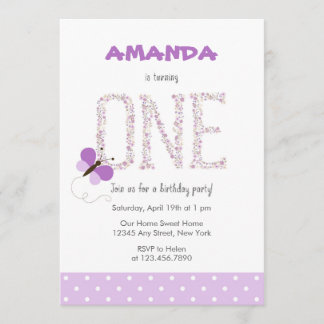 Lila Schmetterling Erster Geburtstag Einladung