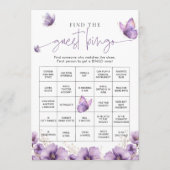 Lila Schmetterling Finden Sie die Bingo Game Card Hinweiskarte (Vorderseite)