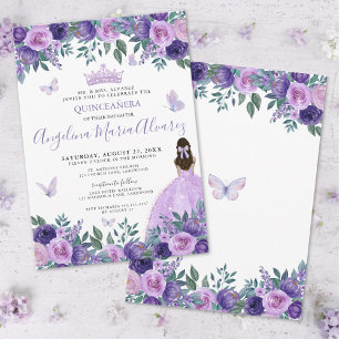Lila Schmetterling Floral Quinceañera Einladung