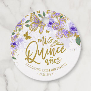 Lila Schmetterling Floral Quinceanera Geschenkanhänger