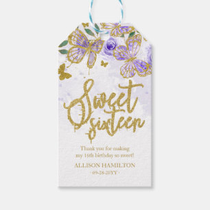 Lila Schmetterling Floral Quinceanera Partygeschen Geschenkanhänger