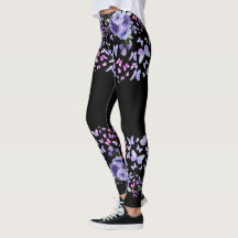 Lila Schmetterling Floral Wasserfarbe Leggings - S