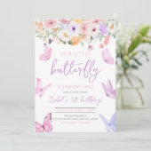Lila Schmetterling Geburtstag Einladung (Stehend Vorderseite)