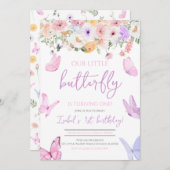 Lila Schmetterling Geburtstag Einladung (Vorne/Hinten)