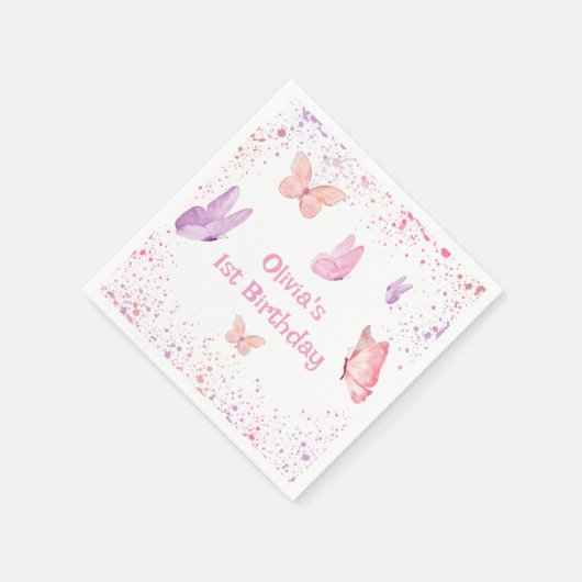 Lila Schmetterling Geburtstag Serviette (Ecke)